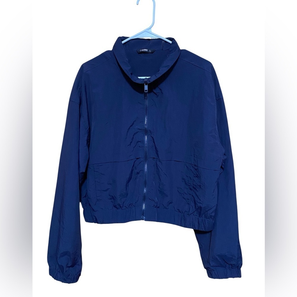 CiSONO Navy Blue Cropped Windbreaker Zip Front Woman’s Jacket Size Large.
